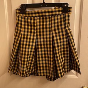 Yellow Plaid Pleated Mini Skirt H&M